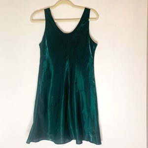 Vintage 80s satin swing mini dress emerald green